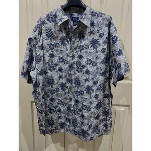 Harbor Bay Mens 2XL Hawaiian Shirt Blue With Tropical Print